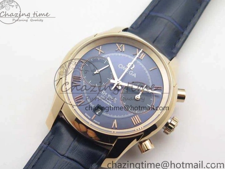 1230 QuickDry De Ville Chronograph RG OMF 1:1 Best Edition Blue Dial On Blue Leather Strap A 8107